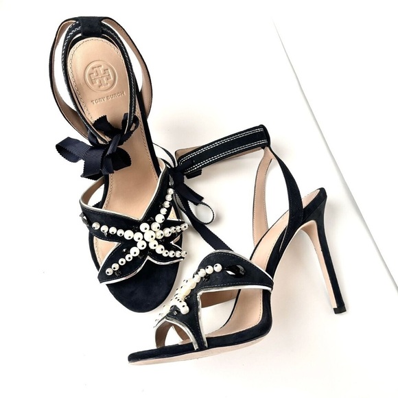 Tory Burch Sea Star Starfish Beaded Pearl Ribbon Tie Strappy Heels Size 10. - Picture 14 of 15